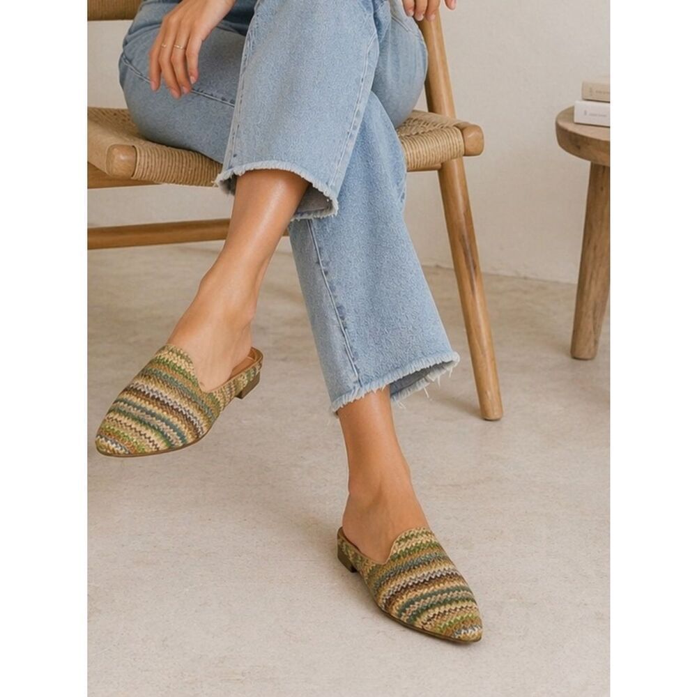 Serra Multi Colored Raffia Boho Mules size 7